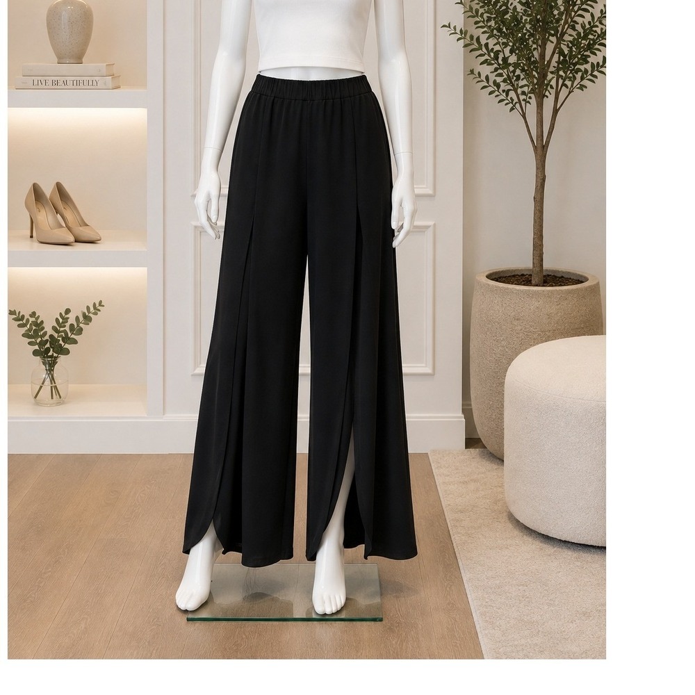 Sharagano Womens Culottes Black Pleated Wide Leg Stretch Pants Large